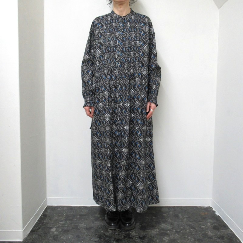 sosotto  格子花柄ピンタックウエストドロストワンピース /BK05